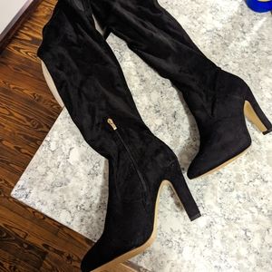 Black Velvet Over Knee zip boots tall high Cato Sz 10